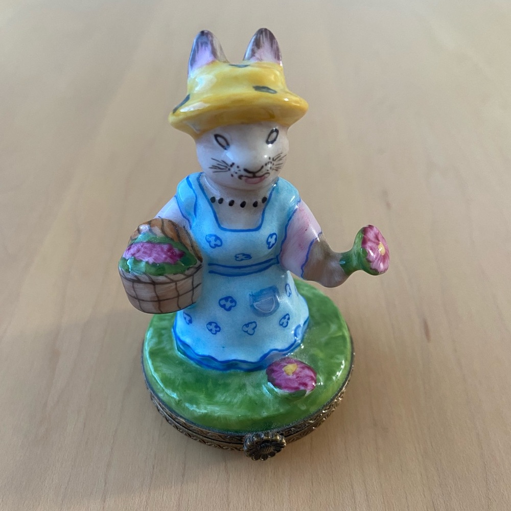 Genuine Limoges Rabbit/Bunny Box with Flower Basket
